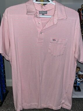 Fish Hippie Men’s Pink/Coral Striped Pocket Polo